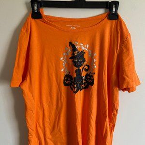 XL Halloween Orange and black cat Classic edition casual t-shirt